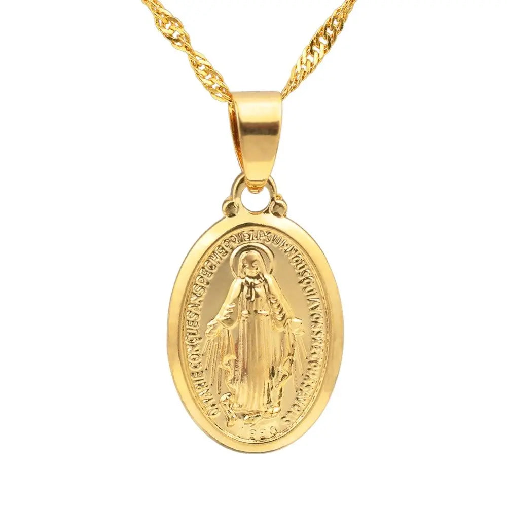 Virgin Mary Pendant Necklace — Silver & Gold