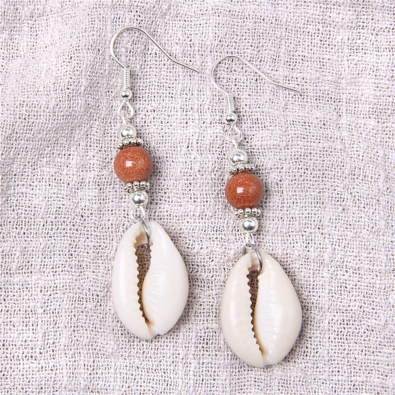Shell Cowrie Natural Stone Beads Fashion Earrings